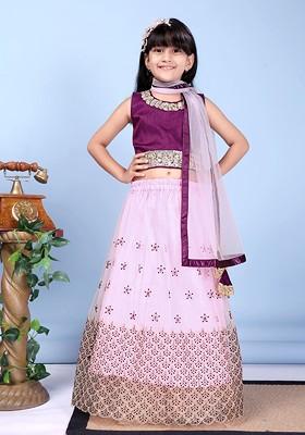 Pink Embroidered Net Lehenga Choli For Girls