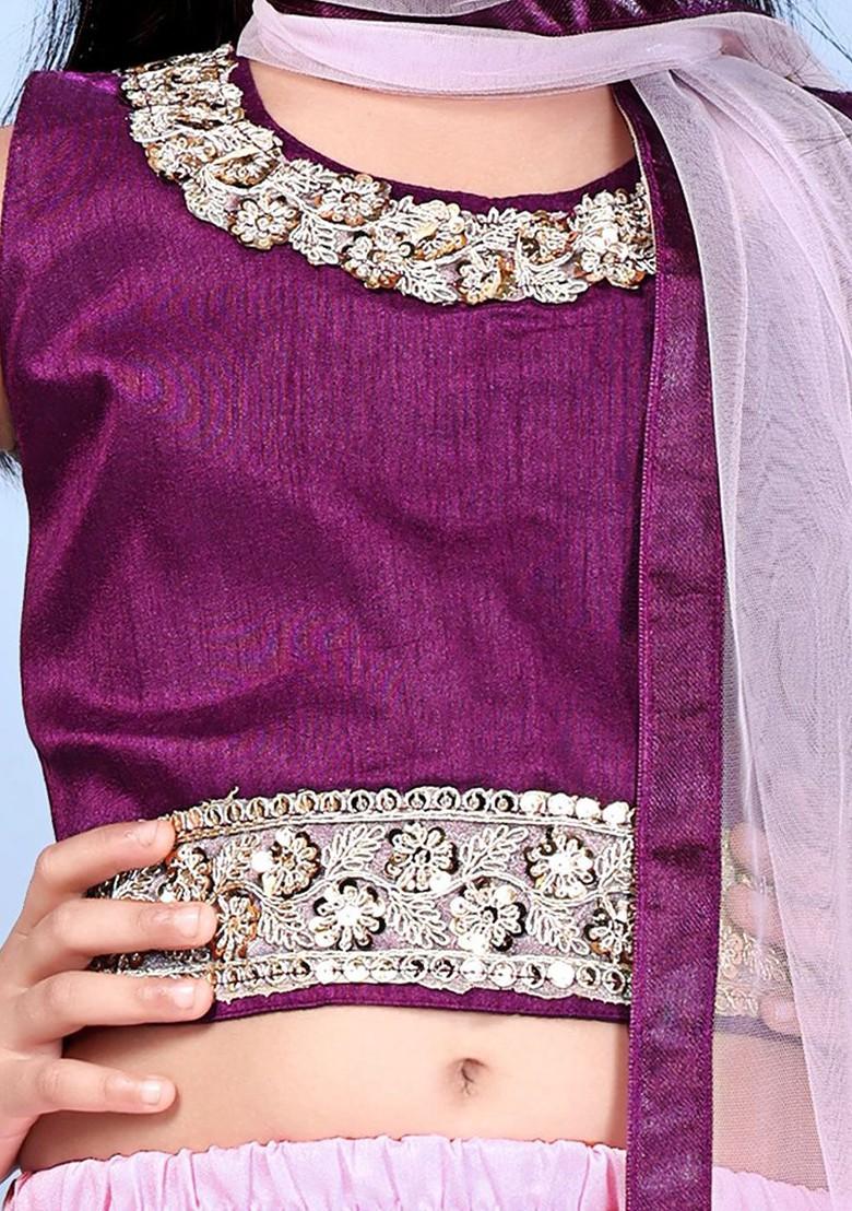 Pink Embroidered Net Lehenga Choli For Girls - Indya