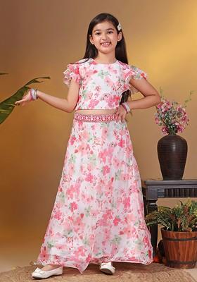 Off White Printed Blended Lehenga Choli For Girls