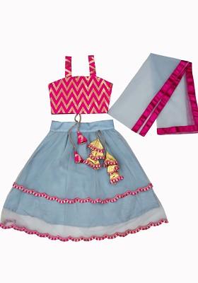 Grey Embroidered Blended Lehenga Choli For Girls