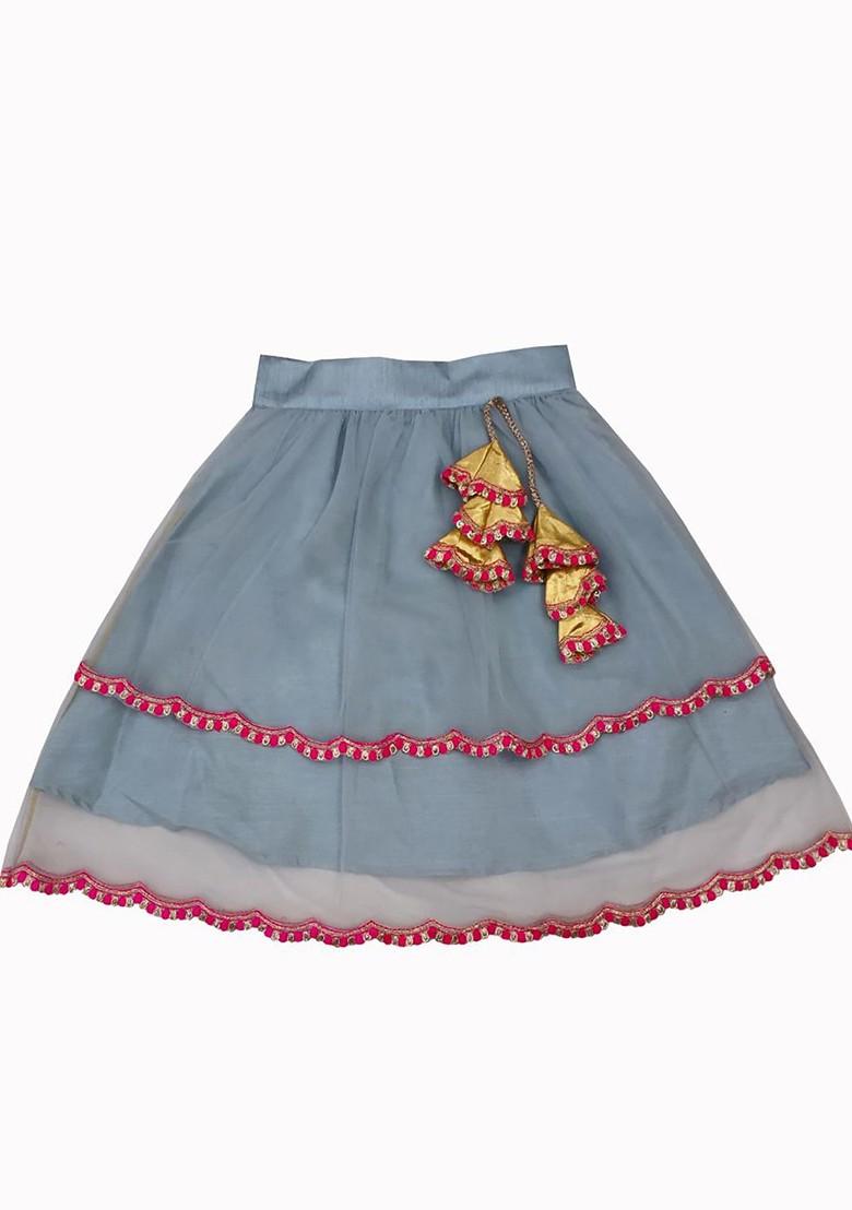 Grey Embroidered Blended Lehenga Choli For Girls - Indya