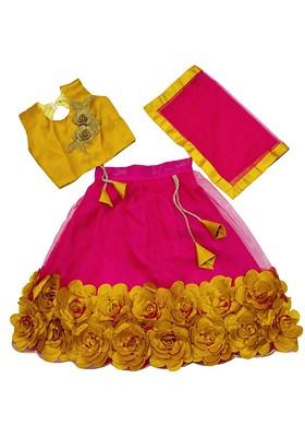 Pink Embroidered Net Lehenga Choli For Girls