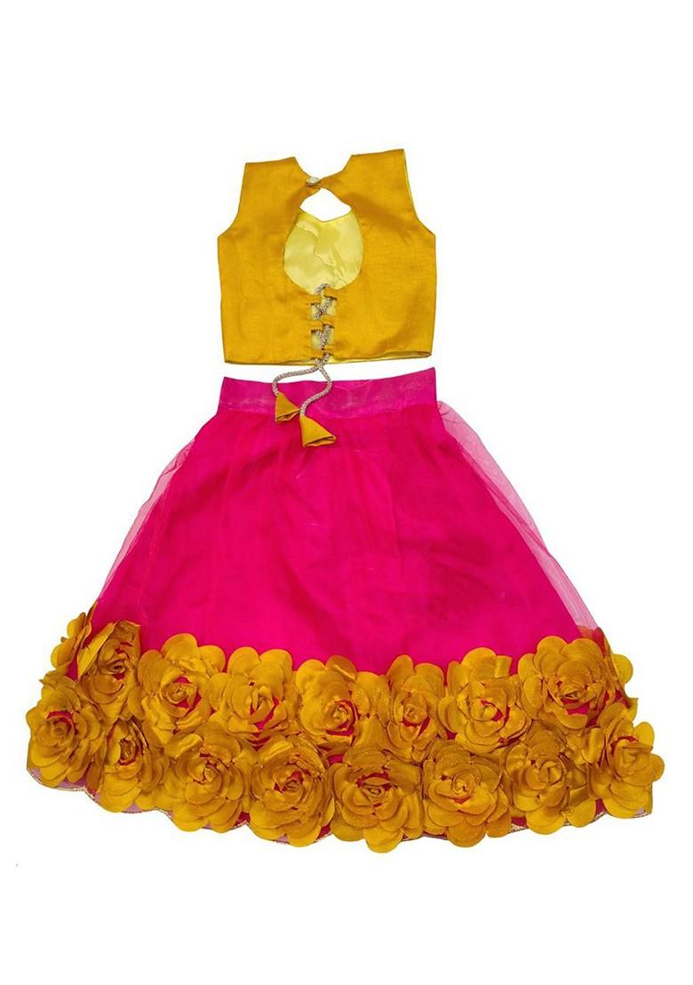 Pink Embroidered Net Lehenga Choli For Girls - Indya