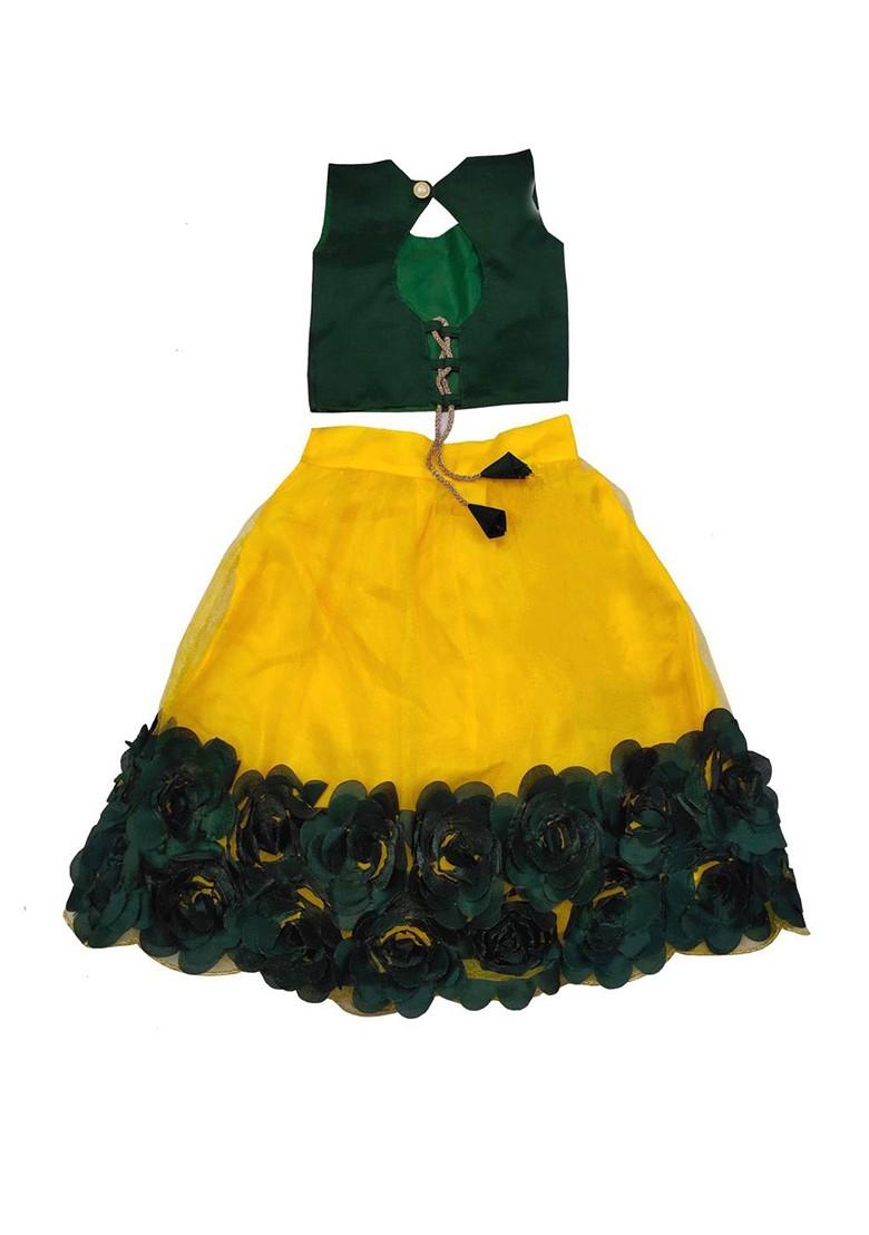Yellow Embroidered Net Lehenga Choli For Girls - Indya