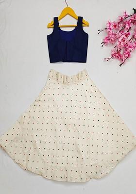 White Embroidered Blended Lehenga Choli For Girls