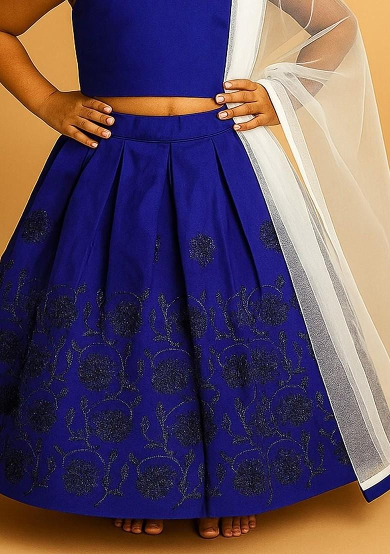 Blue Embellished Blended Lehenga Choli For Girls - Indya