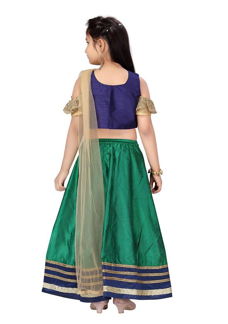 Navy Blue Embroidered Blended Lehenga Choli For Girls - Indya