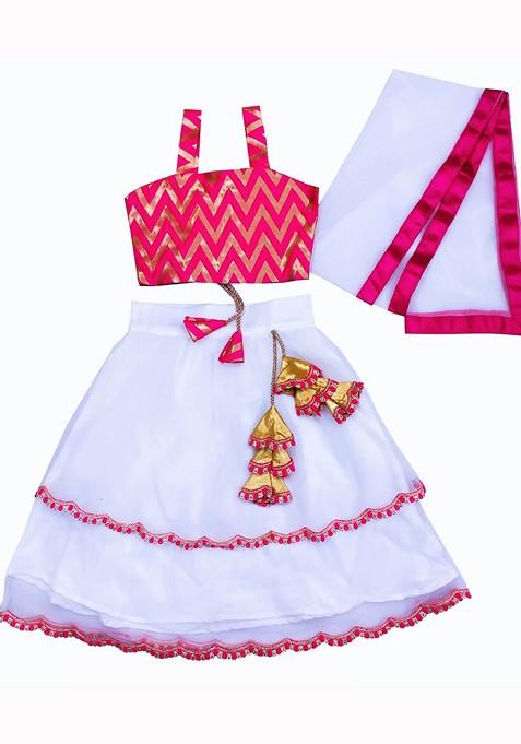 White Printed Blended Lehenga Choli For Girls — view on Indya