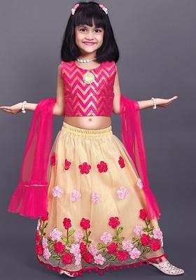 Beige Printed Blended Lehenga Choli For Girls