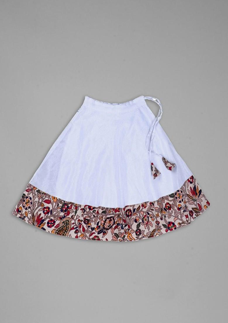 White Printed Blended Lehenga Choli For Girls - Indya