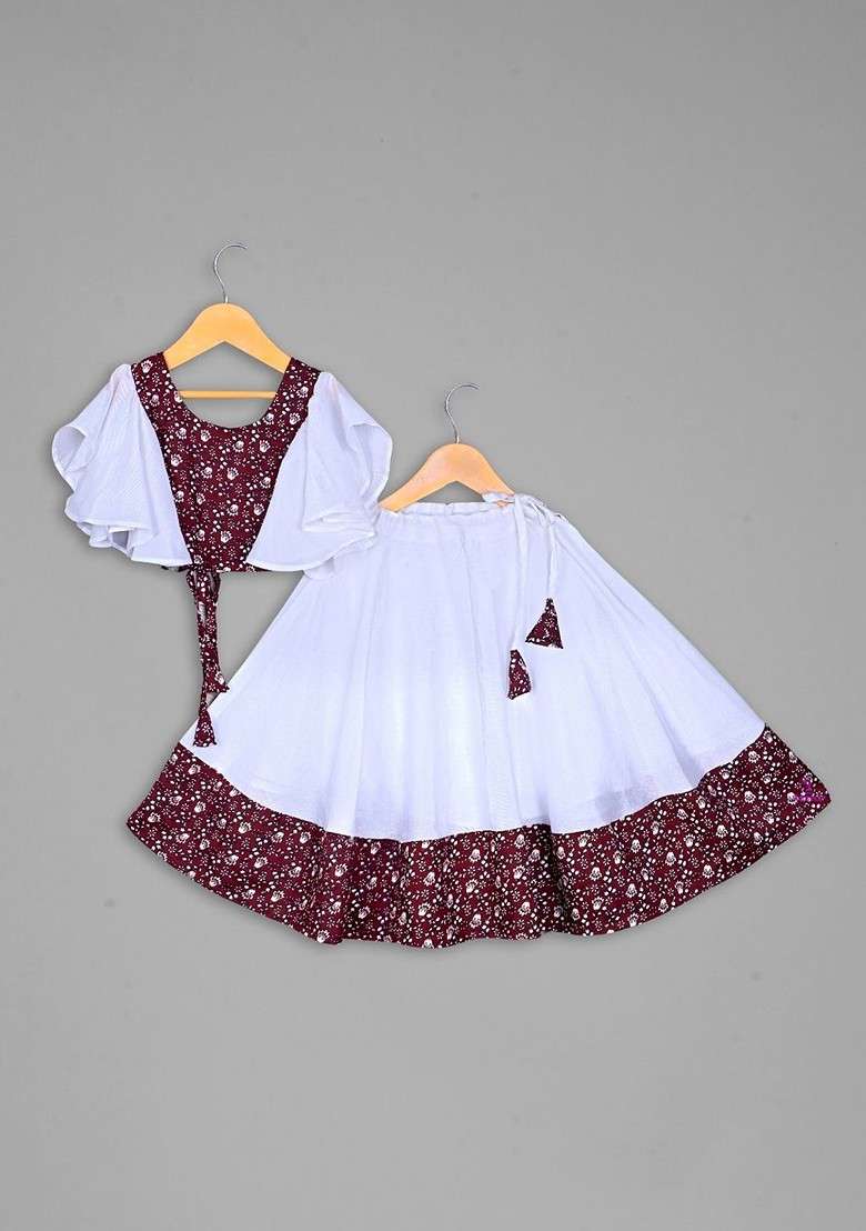 Maroon Printed Blended Lehenga Choli For Girls - Indya