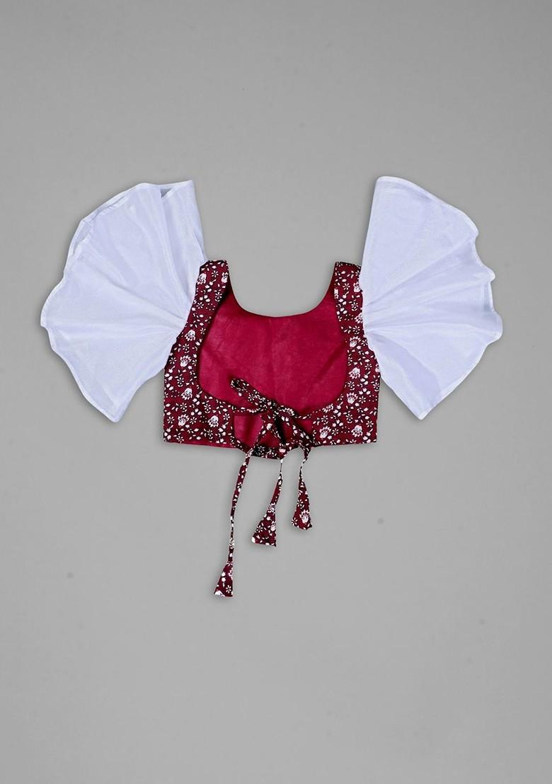 Maroon Printed Blended Lehenga Choli For Girls - Indya