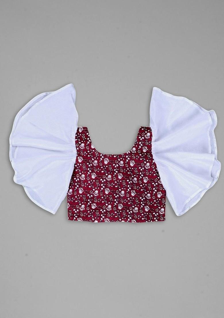 Maroon Printed Blended Lehenga Choli For Girls - Indya