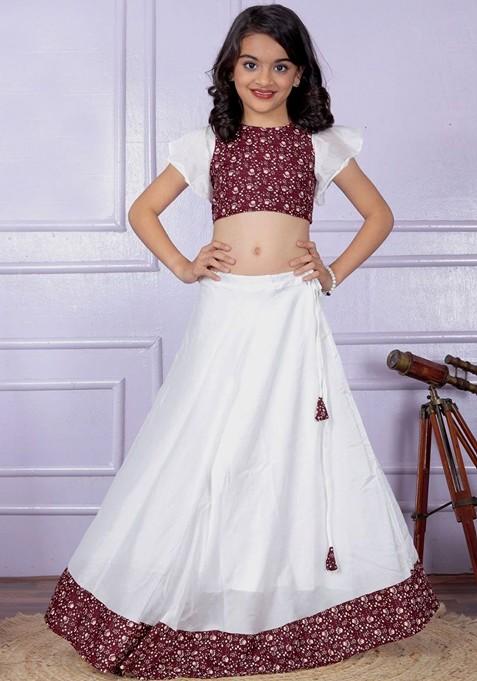 Maroon Printed Blended Lehenga Choli For Girls — view on Indya
