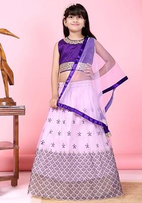 Lavender Embroidered Net Lehenga Choli For Girls