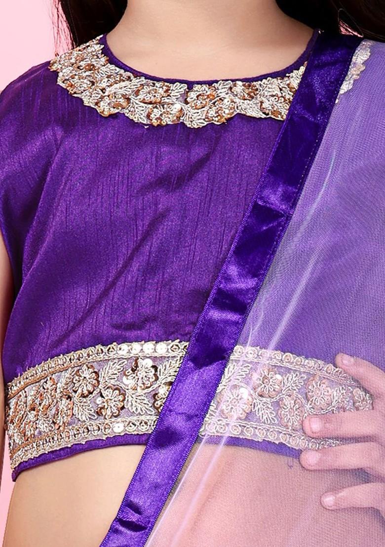 Lavender Embroidered Net Lehenga Choli For Girls - Indya