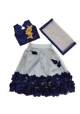 Grey Embellished Blended Lehenga Choli For Girls