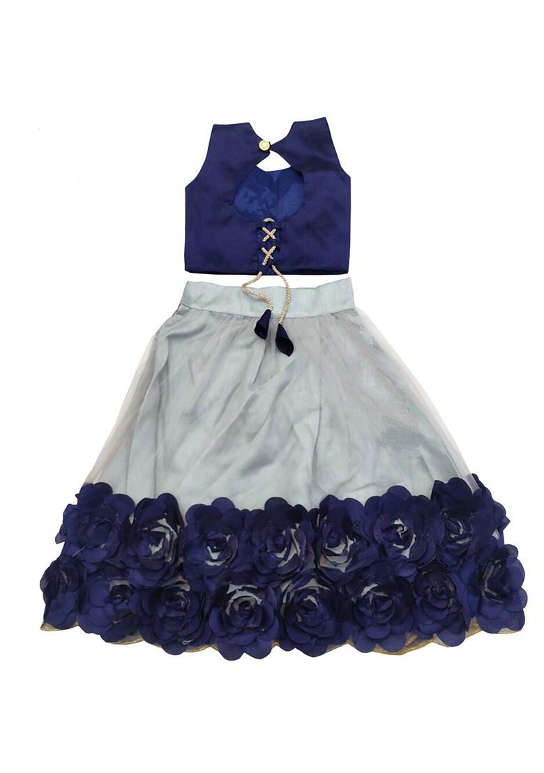 Grey Embellished Blended Lehenga Choli For Girls - Indya