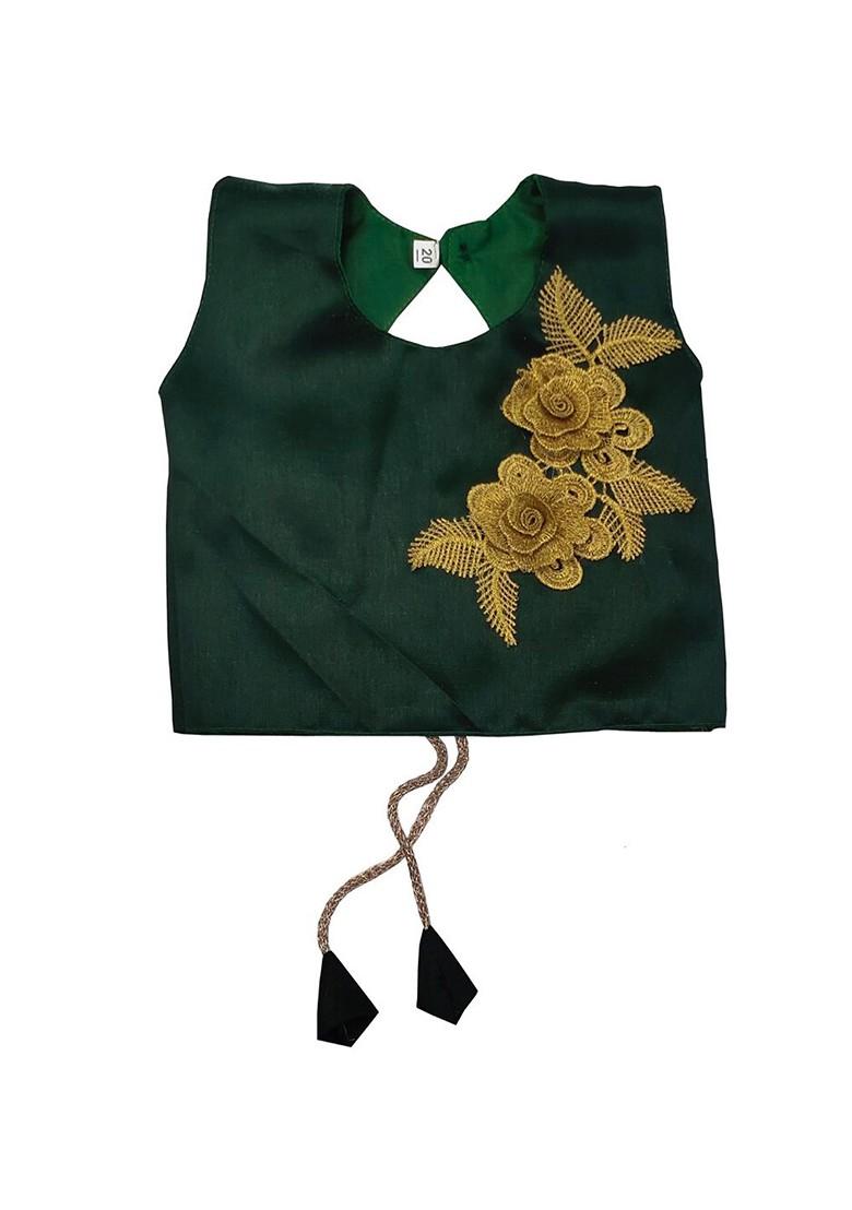 Green Embellished Blended Lehenga Choli For Girls - Indya