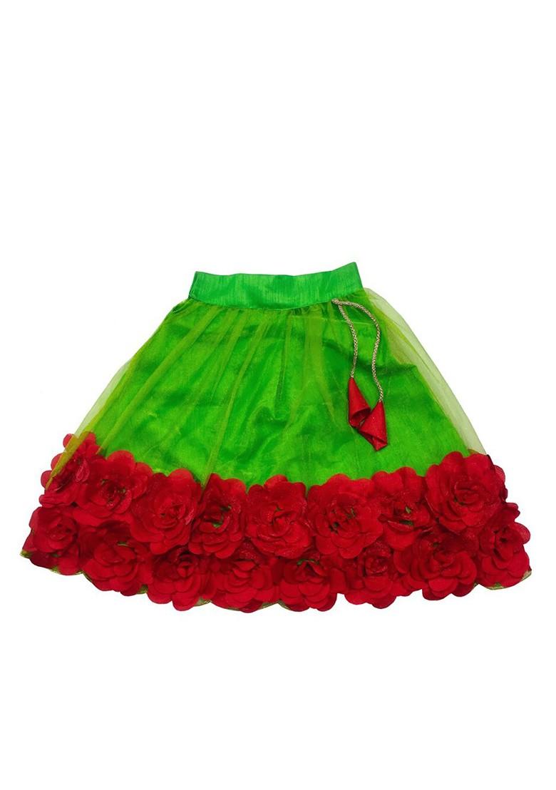 Lime Green Embellished Blended Lehenga Choli For Girls - Indya