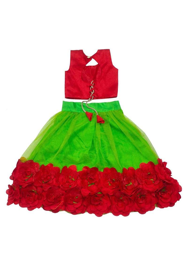 Lime Green Embellished Blended Lehenga Choli For Girls - Indya