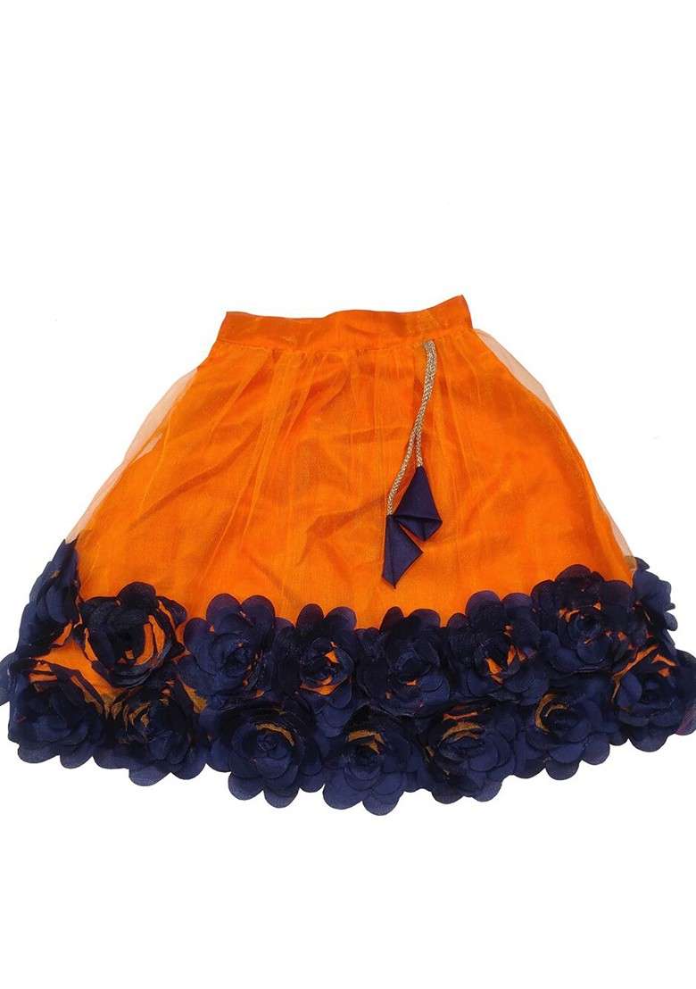 Orange Embroidered Blended Lehenga Choli For Girls - Indya