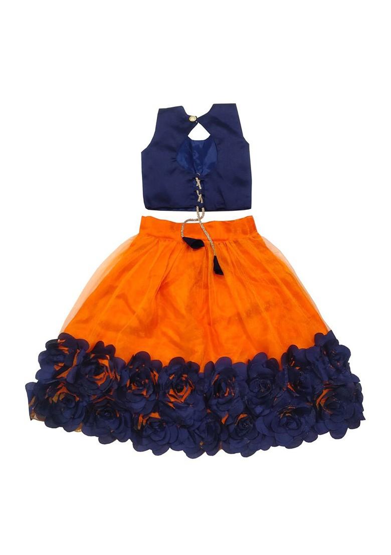 Orange Embroidered Blended Lehenga Choli For Girls - Indya