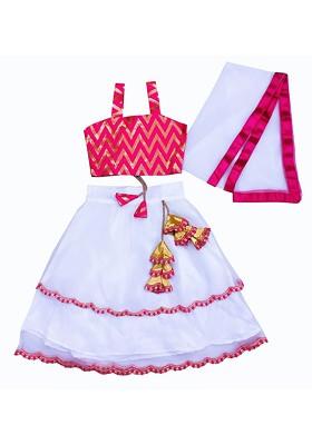 White Embroidered Blended Lehenga Choli For Girls