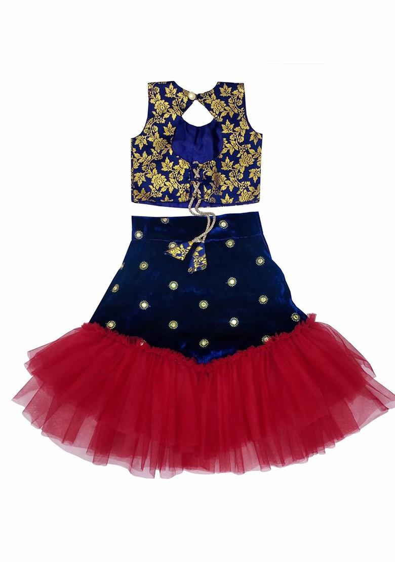 Maroon Embroidered Blended Lehenga Choli For Girls - Indya