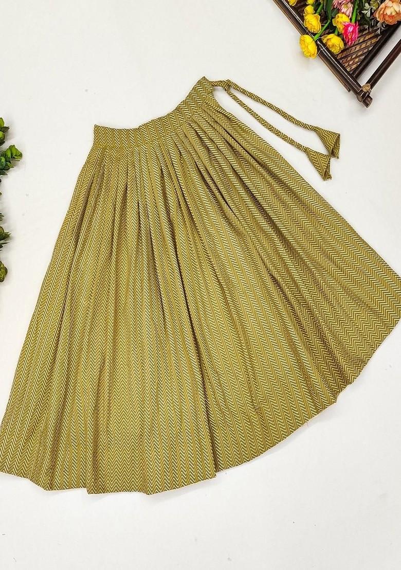 Green Printed Blended Lehenga Choli For Girls - Indya