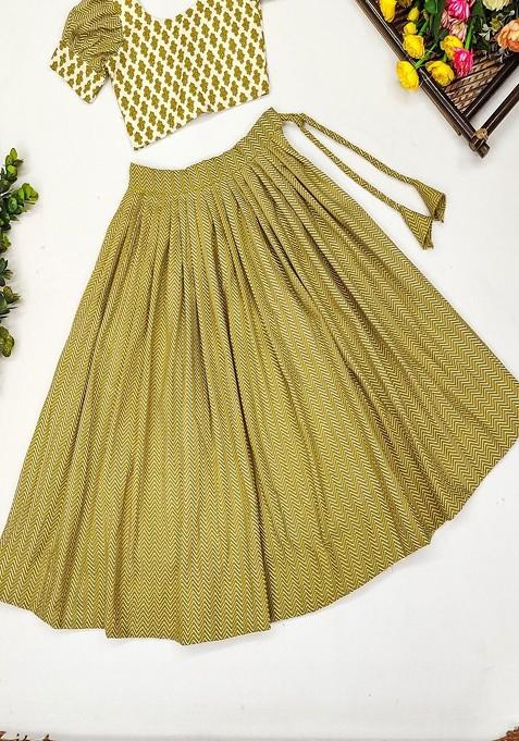 Green Printed Blended Lehenga Choli For Girls — view on Indya