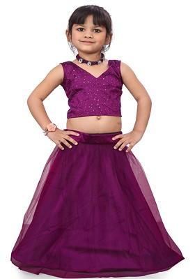 Purple Embroidered Blended Lehenga Choli For Girls