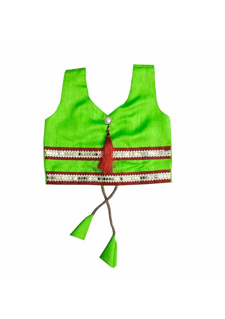 Fluorescent Green Embroidered Blended Lehenga Choli For Girls - Indya