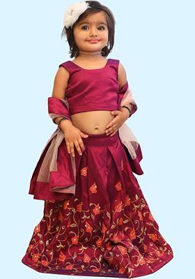 Purple Embroidered Blended Lehenga Choli For Girls