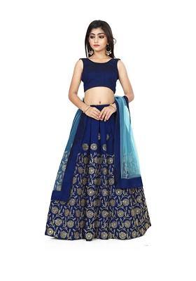 Blue Embroidered Silk Lehenga Choli For Girls