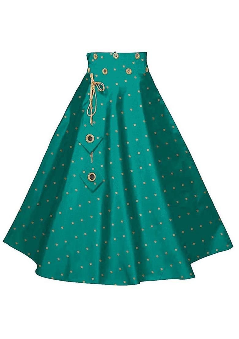 Green Embellished Blended Lehenga Choli For Girls - Indya