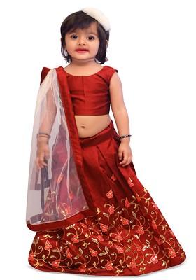 Maroon Embroidered Blended Lehenga Choli For Girls