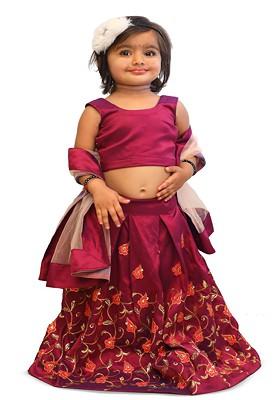Purple Embroidered Blended Lehenga Choli For Girls