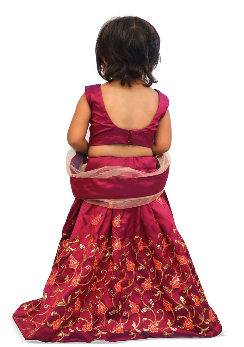 Purple Embroidered Blended Lehenga Choli For Girls - Indya