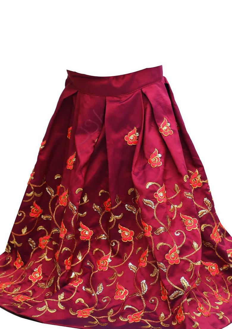 Purple Embroidered Blended Lehenga Choli For Girls - Indya