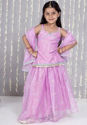 Purple Embroidered Net Lehenga Choli For Girls