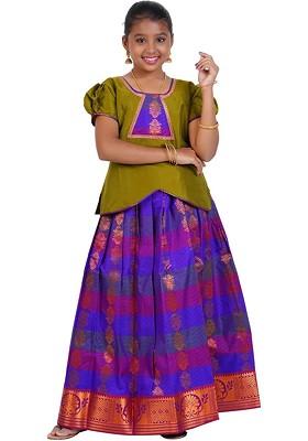 Multicolor Embroidered Blended Lehenga Choli For Girls