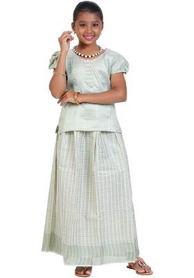 Sea Green Embroidered Blended Lehenga Choli For Girls