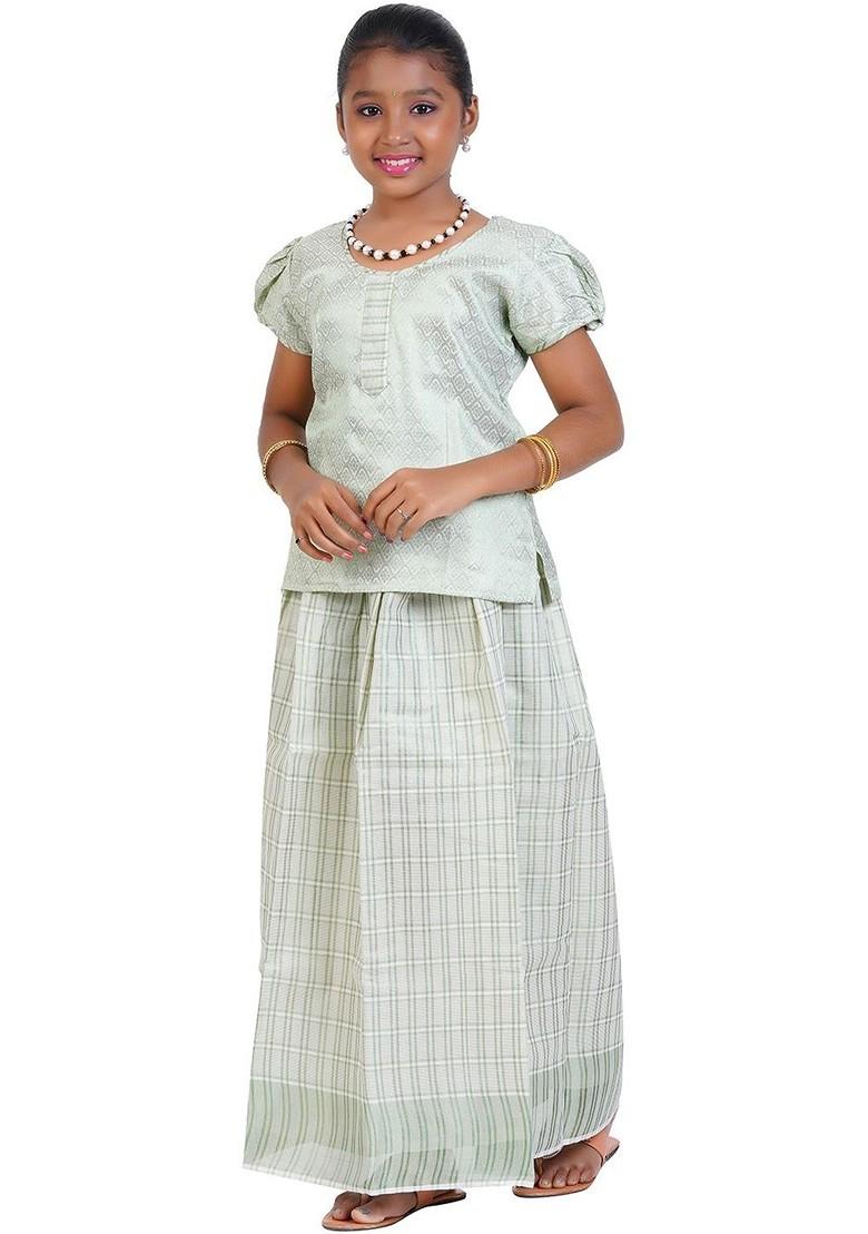 Sea Green Embroidered Blended Lehenga Choli For Girls - Indya