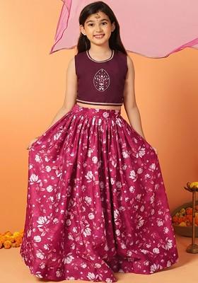 Purple Embroidered Silk Lehenga Choli For Girls