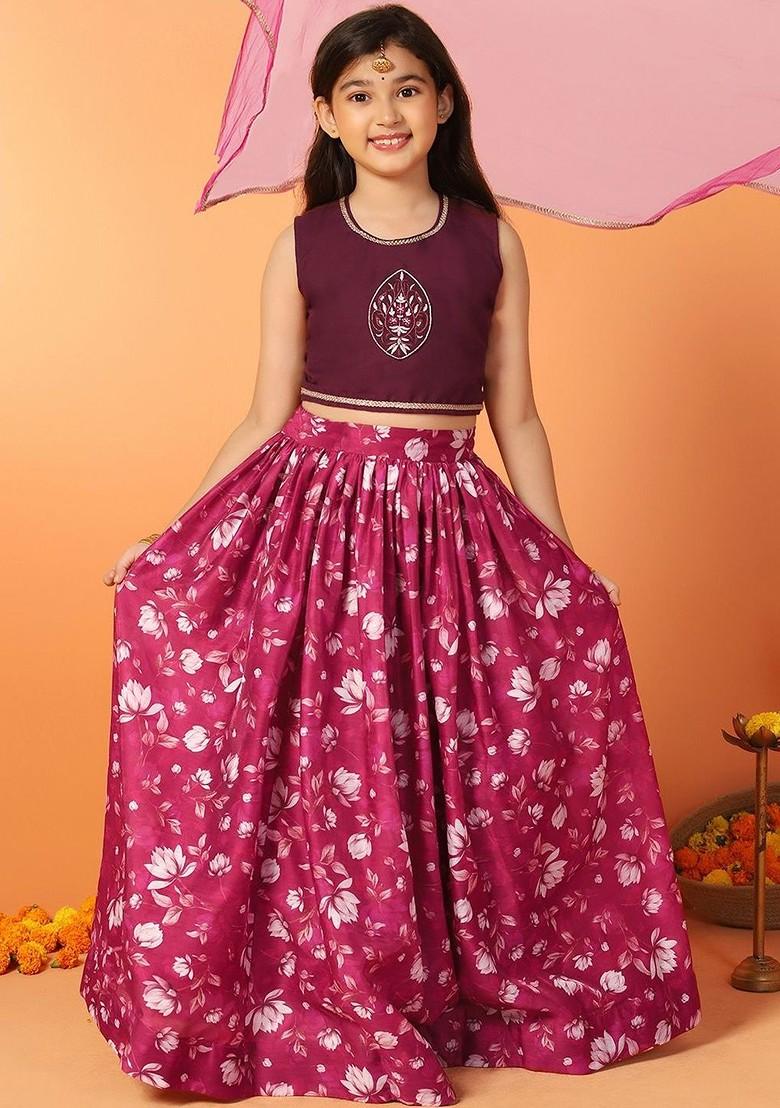 Purple Embroidered Silk Lehenga Choli For Girls - Indya