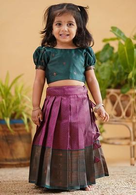 Purple Embroidered Blended Lehenga Choli For Girls