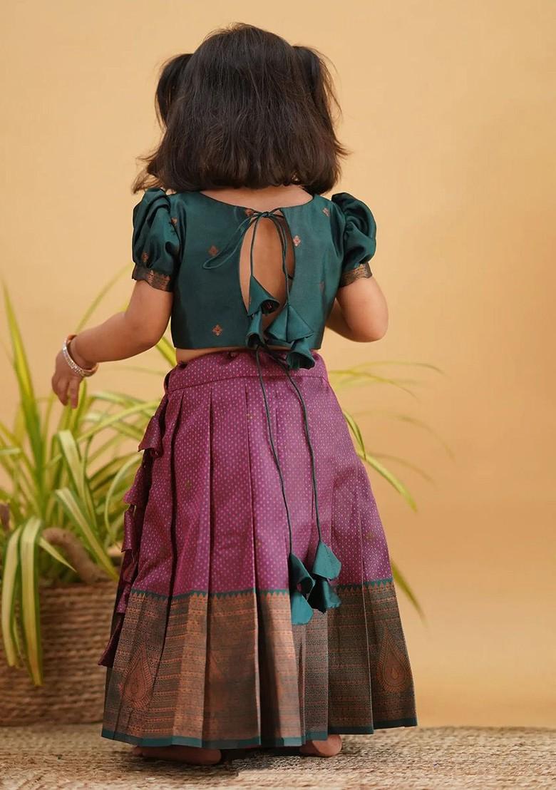 Purple Embroidered Blended Lehenga Choli For Girls - Indya