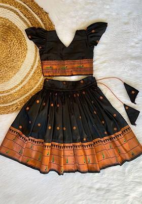 Black Embroidered Blended Lehenga Choli For Girls