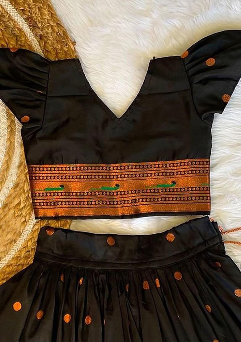 Black Embroidered Blended Lehenga Choli For Girls - Indya
